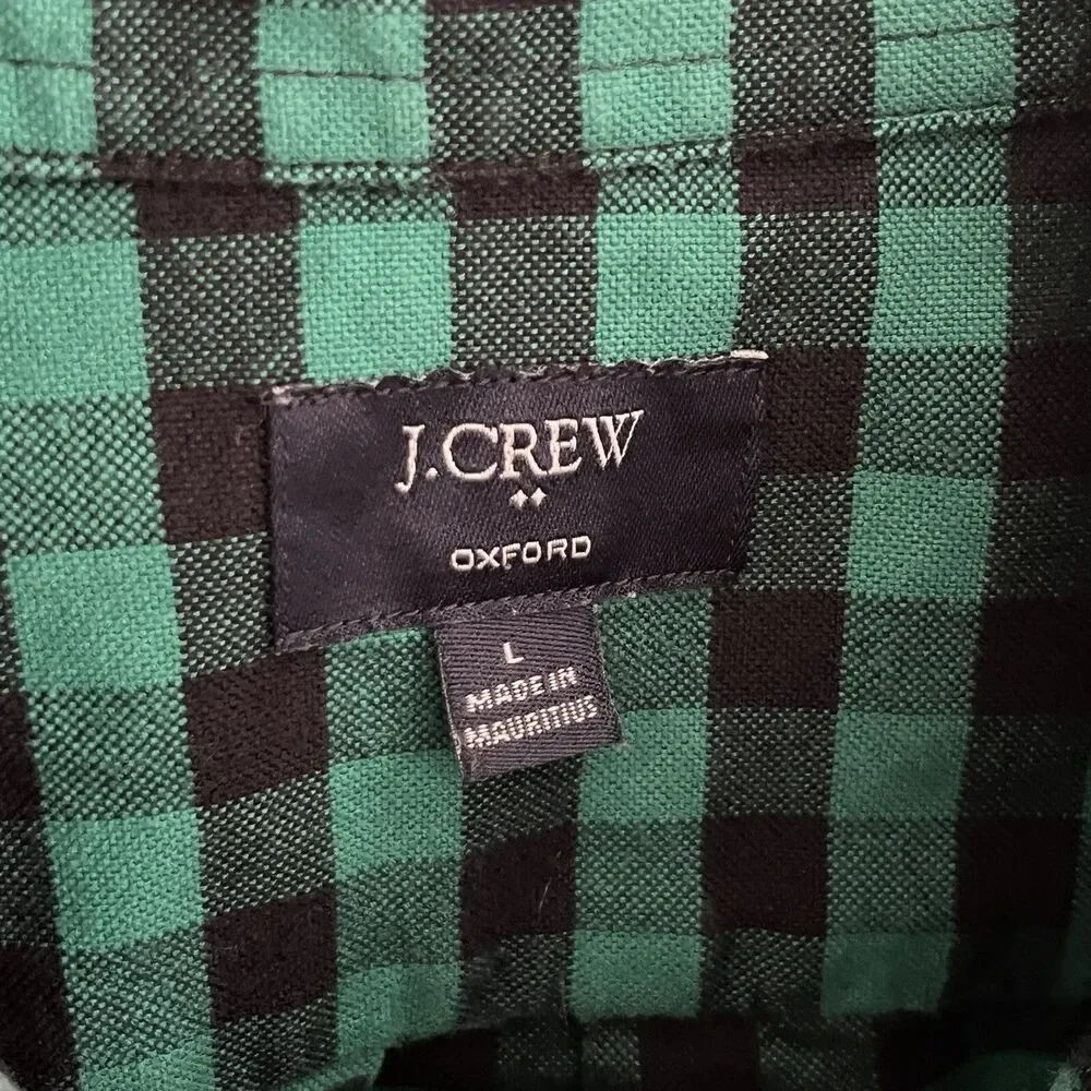 J.Crew Shirt Mens Green Plaid Button Down Slim Fit Oxford Collared Cotton L